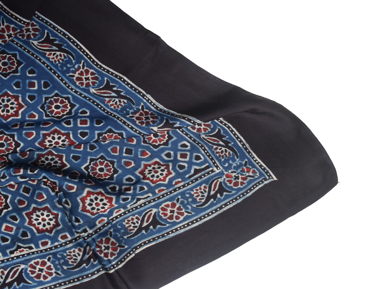 Ajrakh Modal Silk Natural Dye Three Colour Print | 3 Kam | Hand Block Print Scarf - 1.1 Mtr Length - SKU : ID12A01F