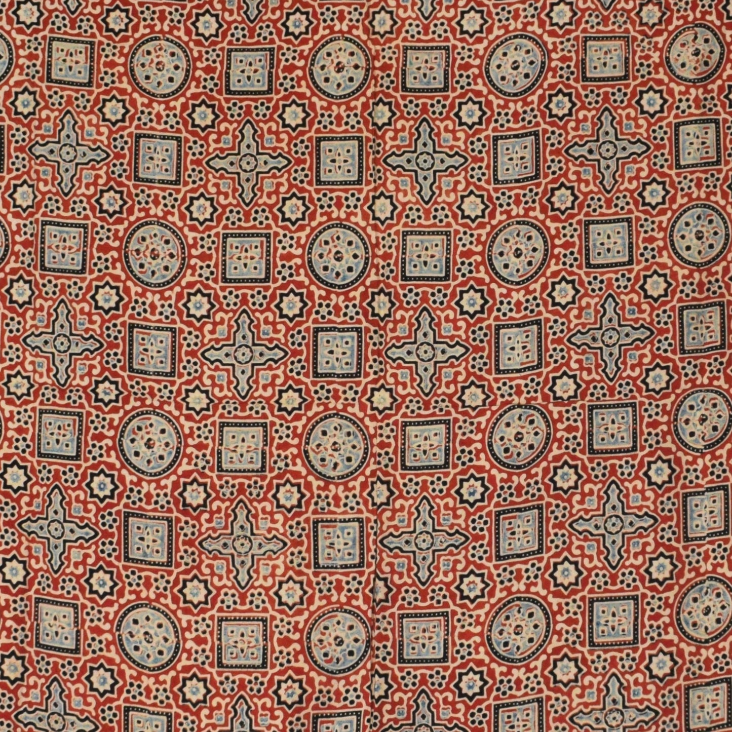 Ajrakh Modal Silk Natural Dye Three Colour Print ( 3 Kam ) Hand Block Print Scarf - 1.1 Mtr Length - SKU : AI11302D