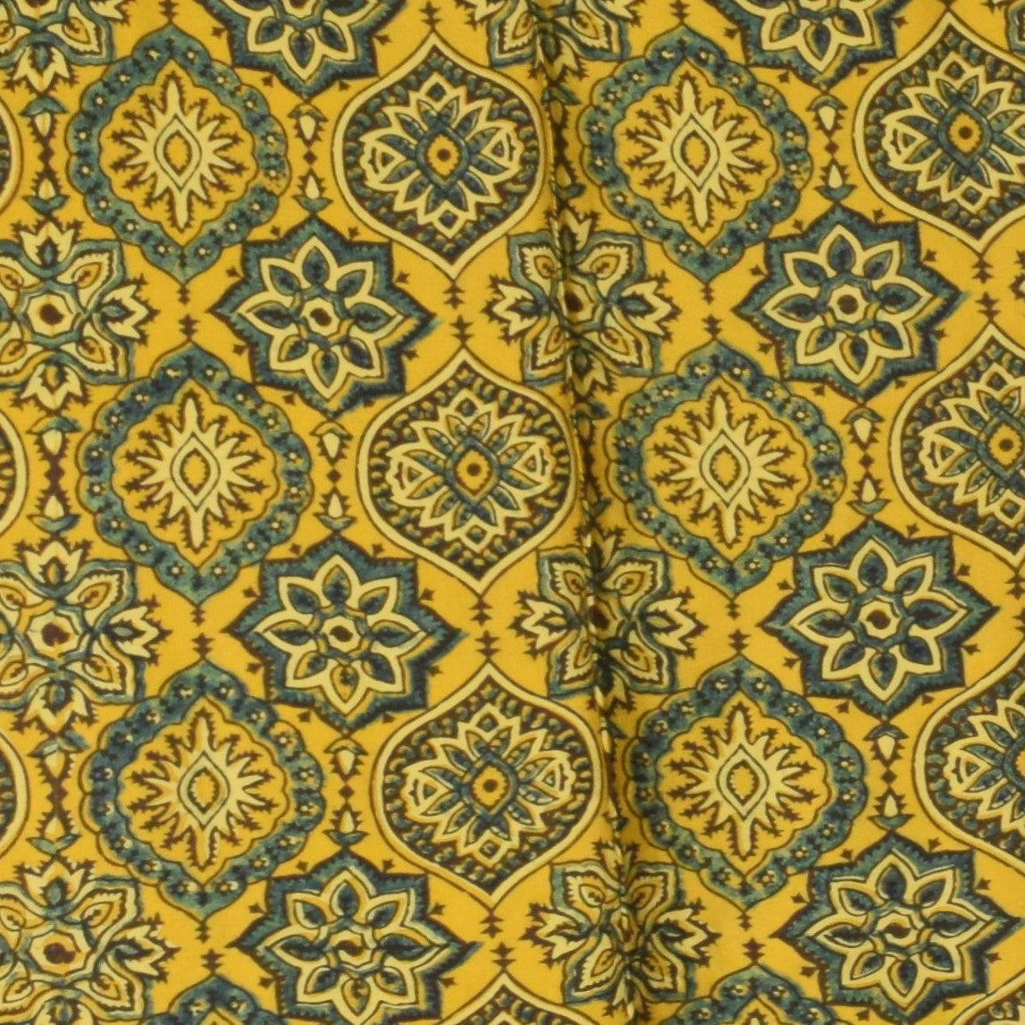 Ajrakh Modal Silk Natural Dye Three Colour Print ( 3 Kam ) Hand Block Print Scarf - 1.1 Mtr Length - SKU : AI11302B