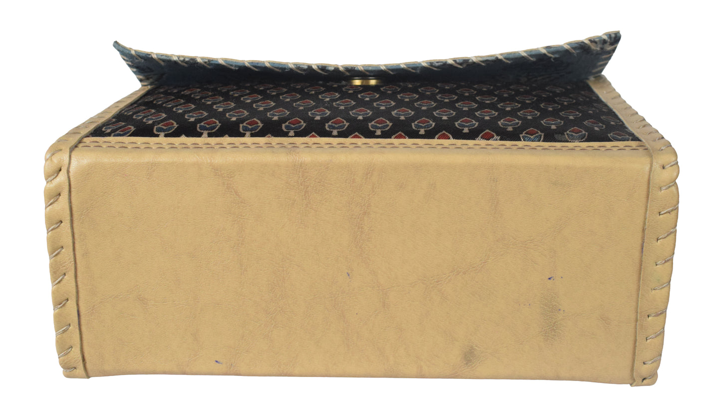 Ajrakh Rexine Hand Embroidered Mirror Work Sling Bag - 16 cms Length - SKU : AB28501D