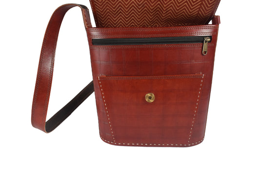 Jari Kaam - Leather Art Pure Leather Leathercraft Hand Made Handcrafted Sling Bag - 26 cms Length - SKU : AB25B01A