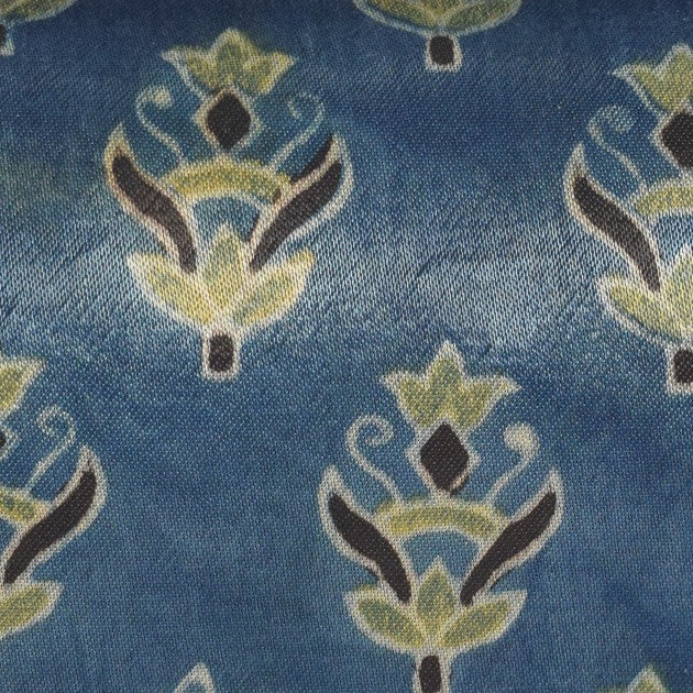 Ajrakh Pure Leather Leathercraft Hand Made Hand Embroidery Sling Bag with Ajrakh Natural Dyed Mashru Silk Body - 12 cms Length - SKU : AB25501Y