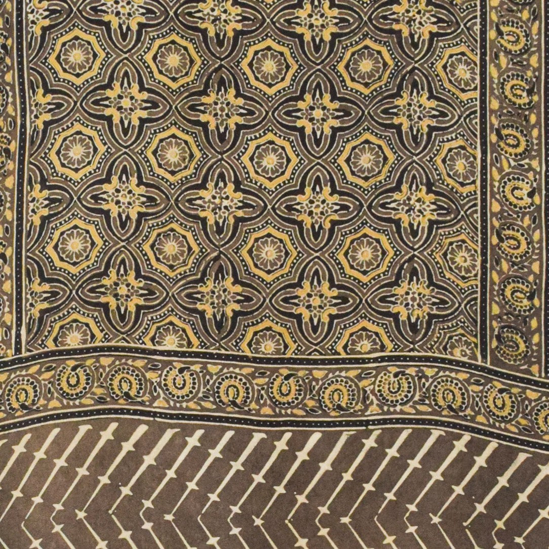 Ajrakh Modal Silk Natural Dye Hand Block Print Stole - 2.1 Mtr Length - SKU : ID10102B
