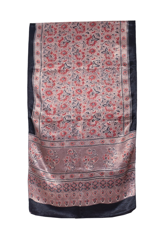 Ajrakh Mashru Silk Natural Dye Hand Block Print Stole  - 2.1 Mtr Length    -  SKU : ID04401B