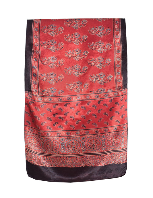 Ajrakh Mashru Silk Natural Dye Hand Block Print Stole  - 2.1 Mtr Length    -  SKU : ID04401Q