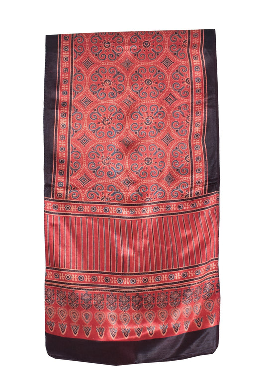 Ajrakh Mashru Silk Natural Dye Hand Block Print Stole  - 2.1 Mtr Length    -  SKU : ID04401R