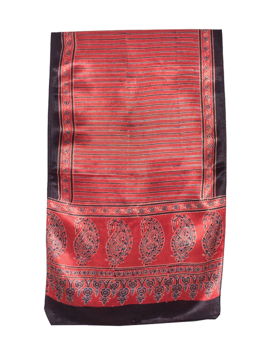 Ajrakh Mashru Silk Natural Dye Hand Block Print Stole  - 2.1 Mtr Length    -  SKU : ID04401S