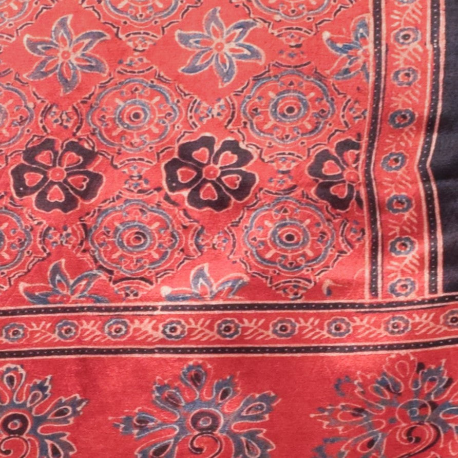 Ajrakh Mashru Silk Natural Dye Hand Block Print Stole  - 2.1 Mtr Length    -  SKU : ID04401U