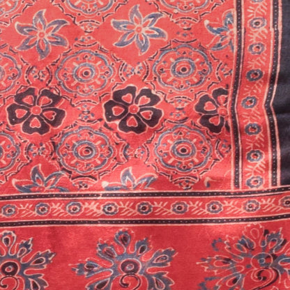 Ajrakh Mashru Silk Natural Dye Hand Block Print Stole  - 2.1 Mtr Length    -  SKU : ID04401U