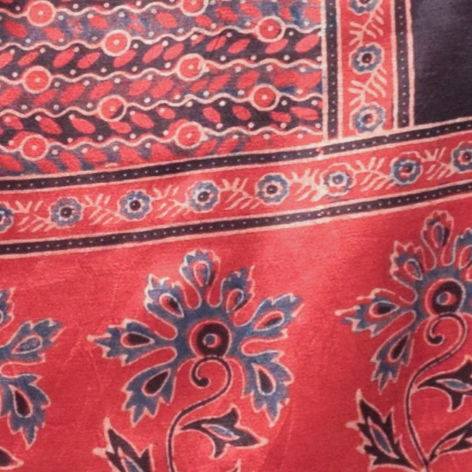 Ajrakh Mashru Silk Natural Dye Hand Block Print Stole  - 2.1 Mtr Length    -  SKU : ID04401V