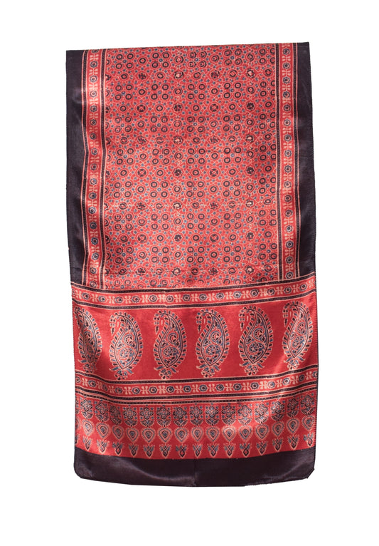 Ajrakh Mashru Silk Natural Dye Hand Block Print Stole  - 2.1 Mtr Length    -  SKU : ID0440AW