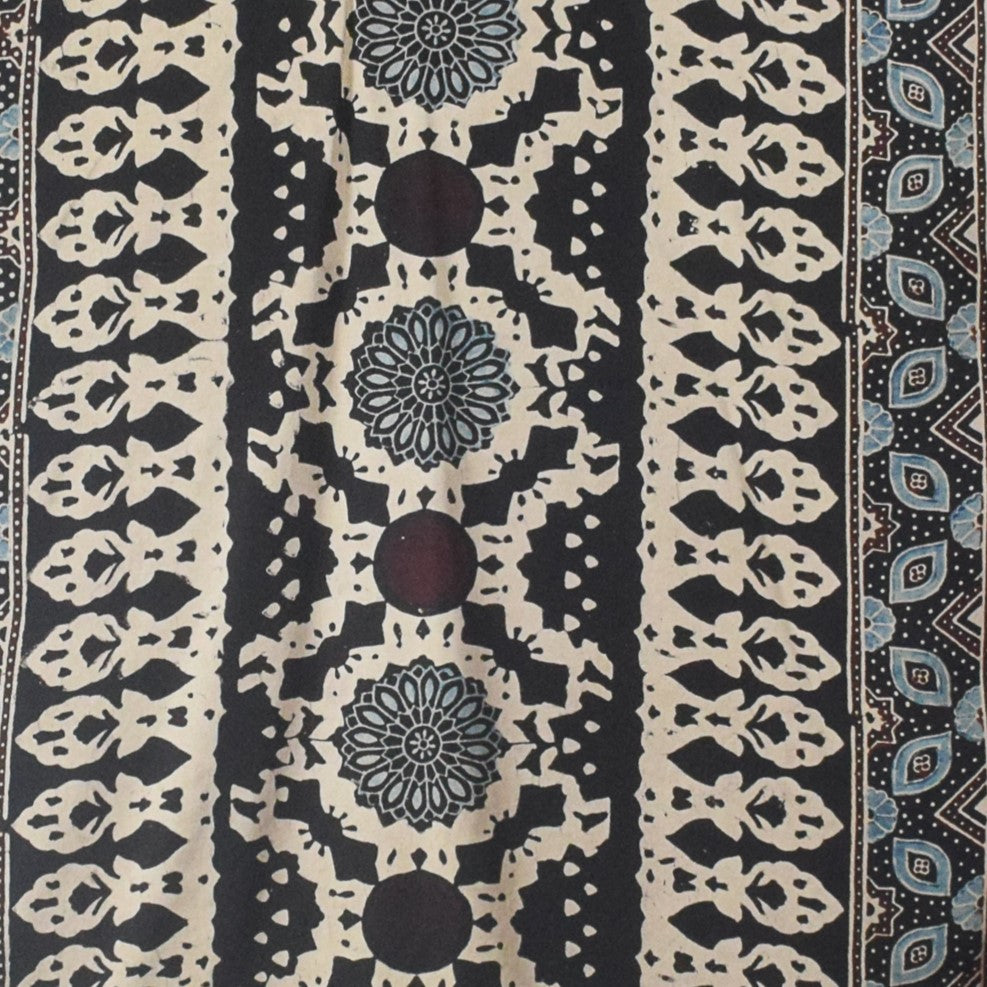 Ajrakh Modal Silk Natural Dye Hand Block Print Stole With Tassels - 2 Mtr Length - SKU : AI26901M