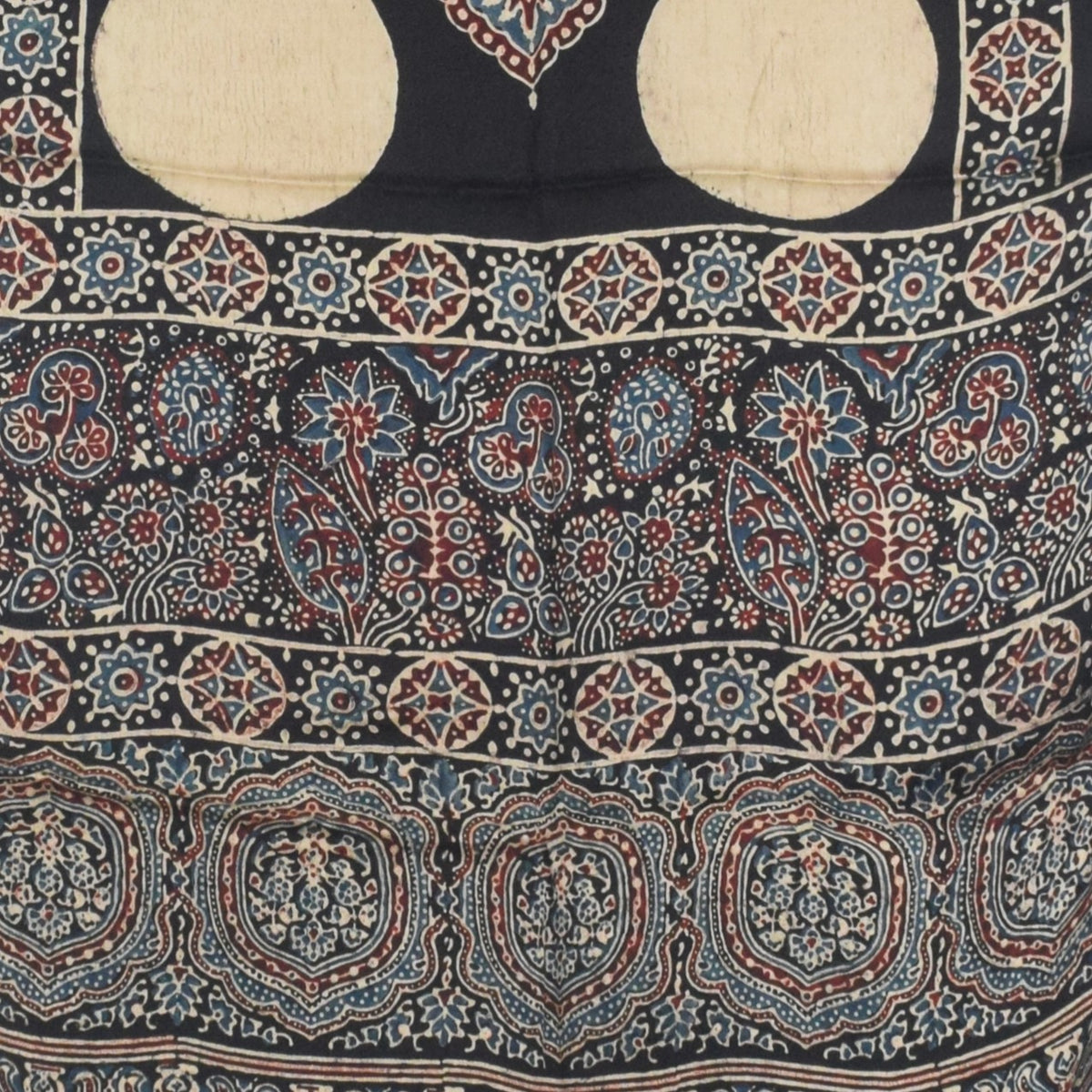 Ajrakh Modal Silk Natural Dye Hand Block Print Stole With Tassels - 2 Mtr Length - SKU : AI27803W