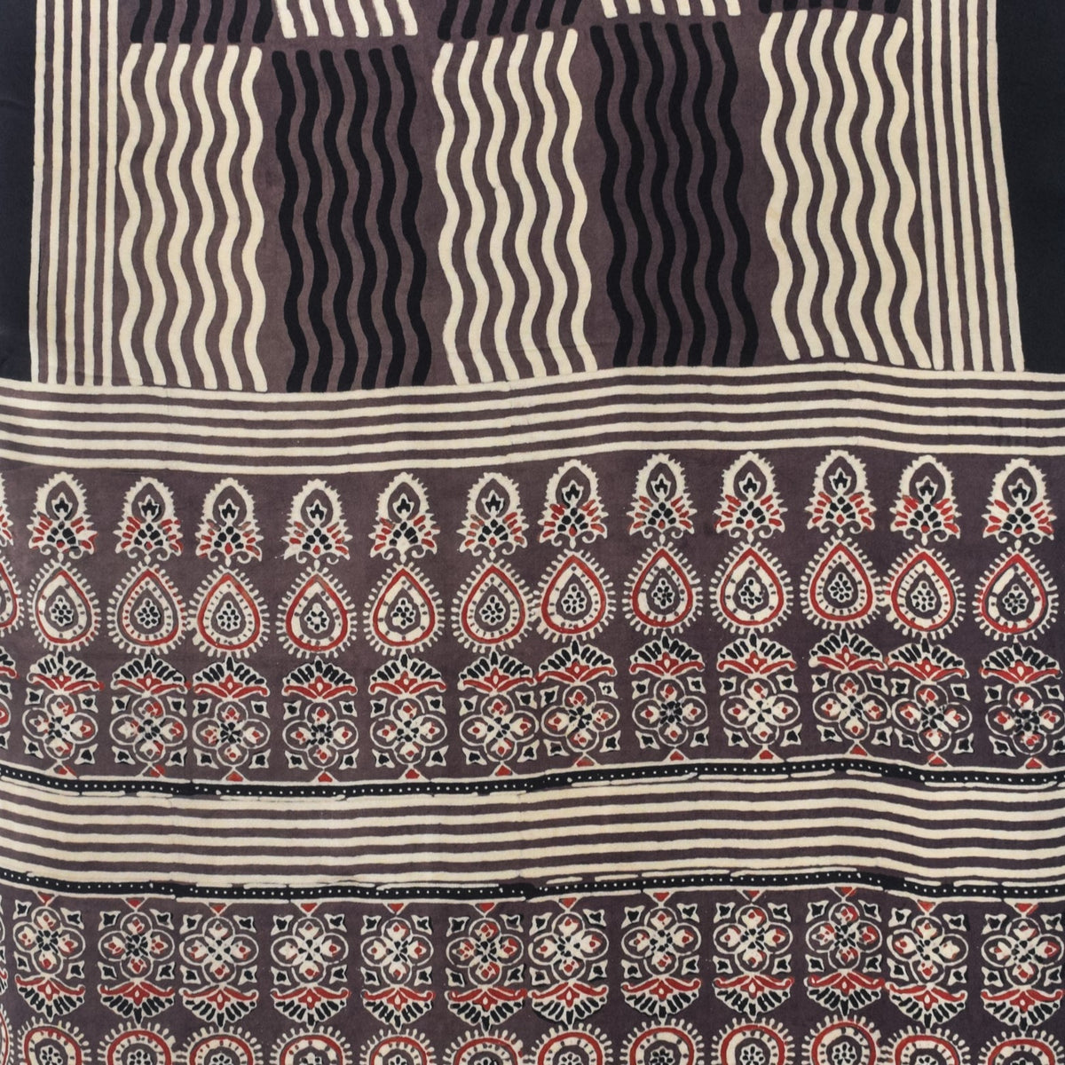 Ajrakh Modal Silk Natural Dye Hand Block Print Stole With Tassels - 2 Mtr Length - SKU : EK28901R