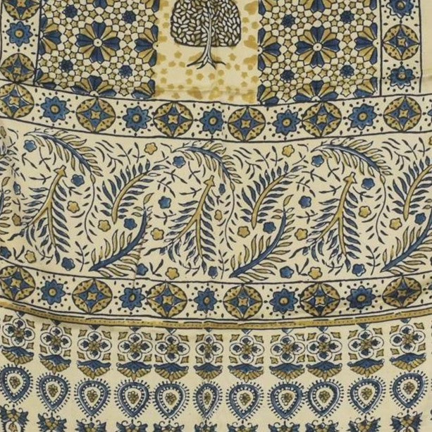 Ajrakh Modal Silk Natural Dye Hand Block Print Stole With Tassels - 2 Mtr Length - SKU : AI2783AJ