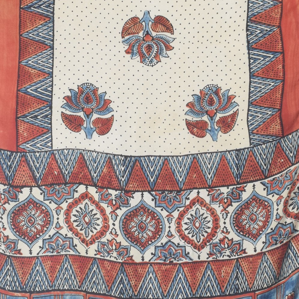 Ajrakh Modal Silk Natural Dye Hand Block Print Stole With Tassels - 2 Mtr Length - SKU : EK11A0AB