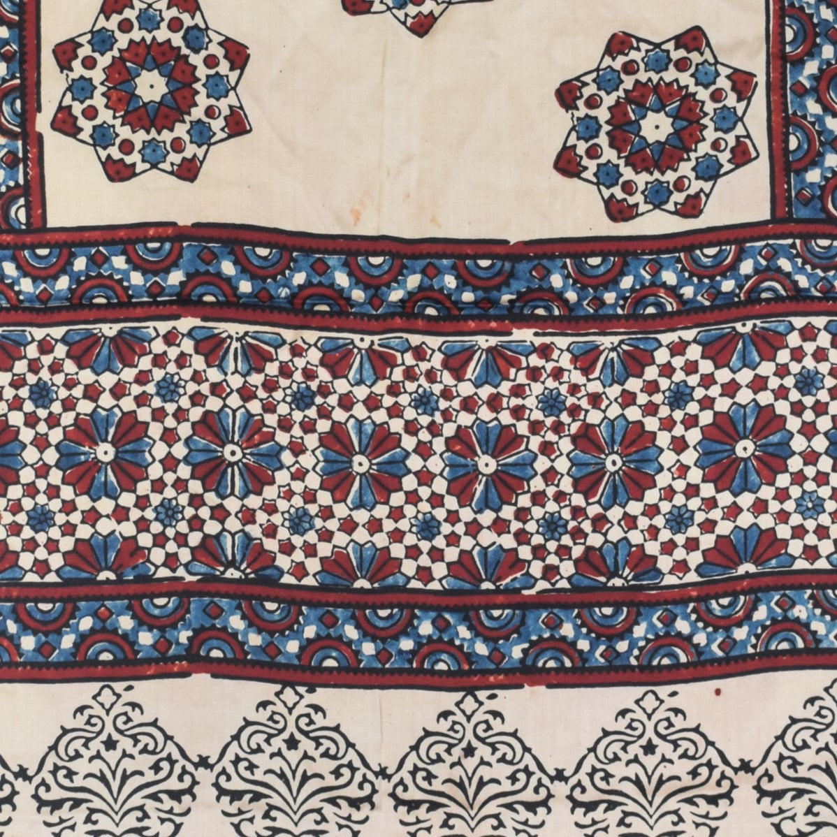Ajrakh Modal Silk Natural Dye Hand Block Print Stole With Tassels - 2 Mtr Length - SKU : EK2890AN