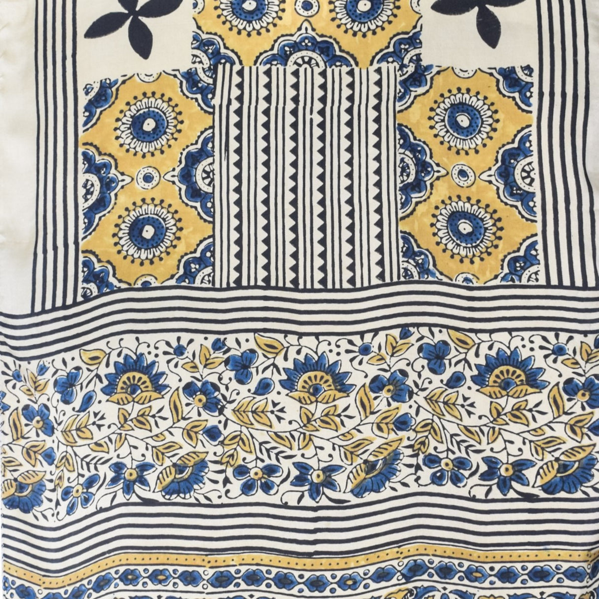 Ajrakh Modal Silk Natural Dye Hand Block Print Stole With Tassels - 2 Mtr Length - SKU : EK28901E