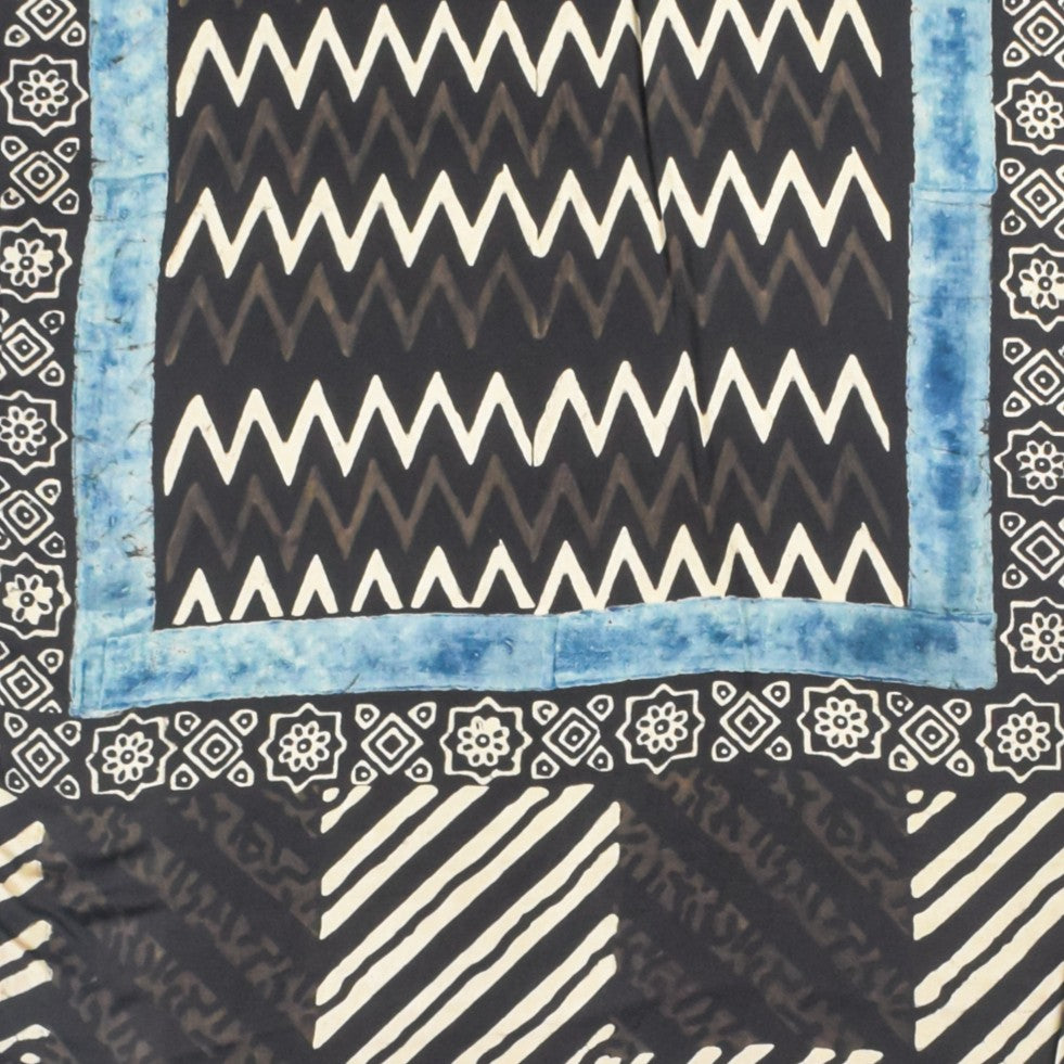 Ajrakh Modal Silk Natural Dye Hand Block Print Stole With Tassels - 2 Mtr Length - SKU : AI26901E