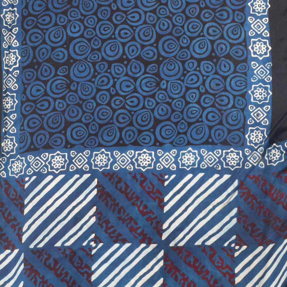 Ajrakh Modal Silk Natural Dye Hand Block Print Stole With Tassels - 2 Mtr Length - SKU : AI26901Y