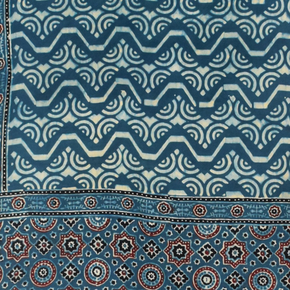 Ajrakh Modal Silk Natural Dye Hand Block Print Stole With Tassels - 2 Mtr Length - SKU : EK04B01A