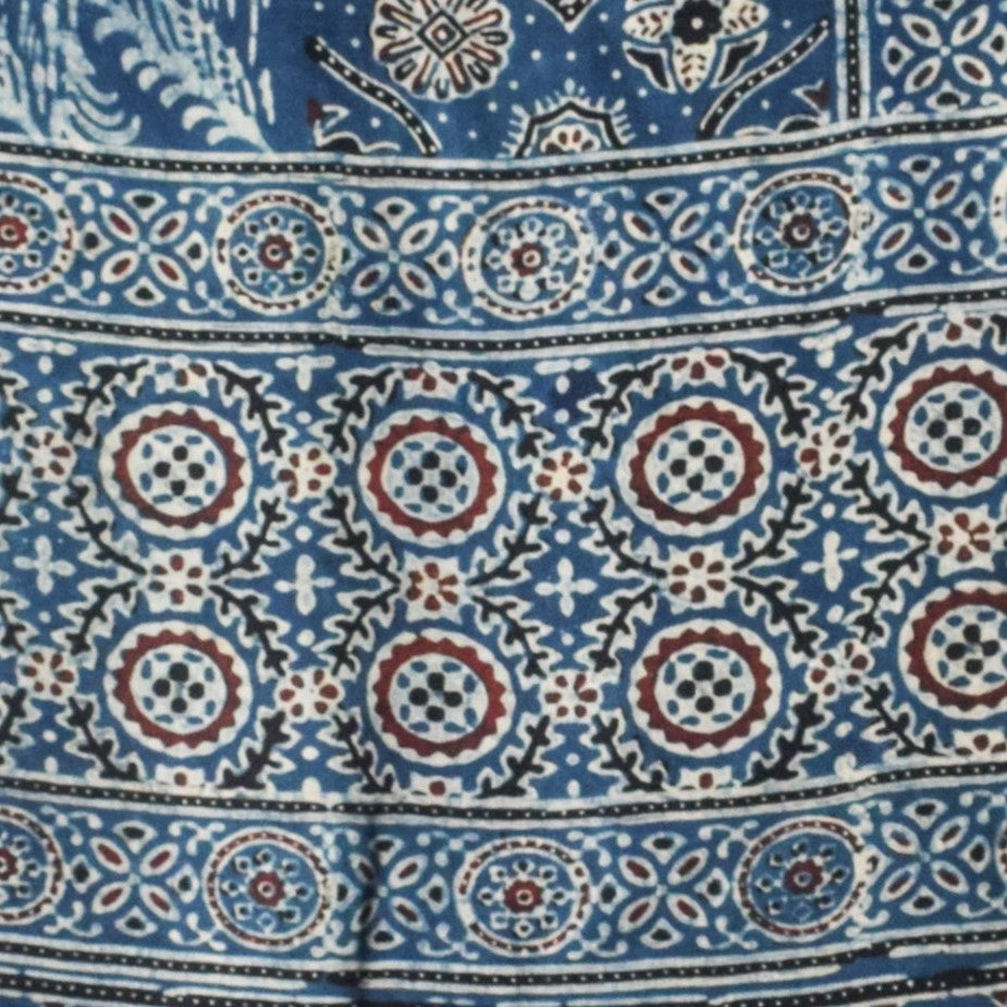 Ajrakh Modal Silk Natural Dye Hand Block Print Stole With Tassels - 2 Mtr Length - SKU : EK2890AE