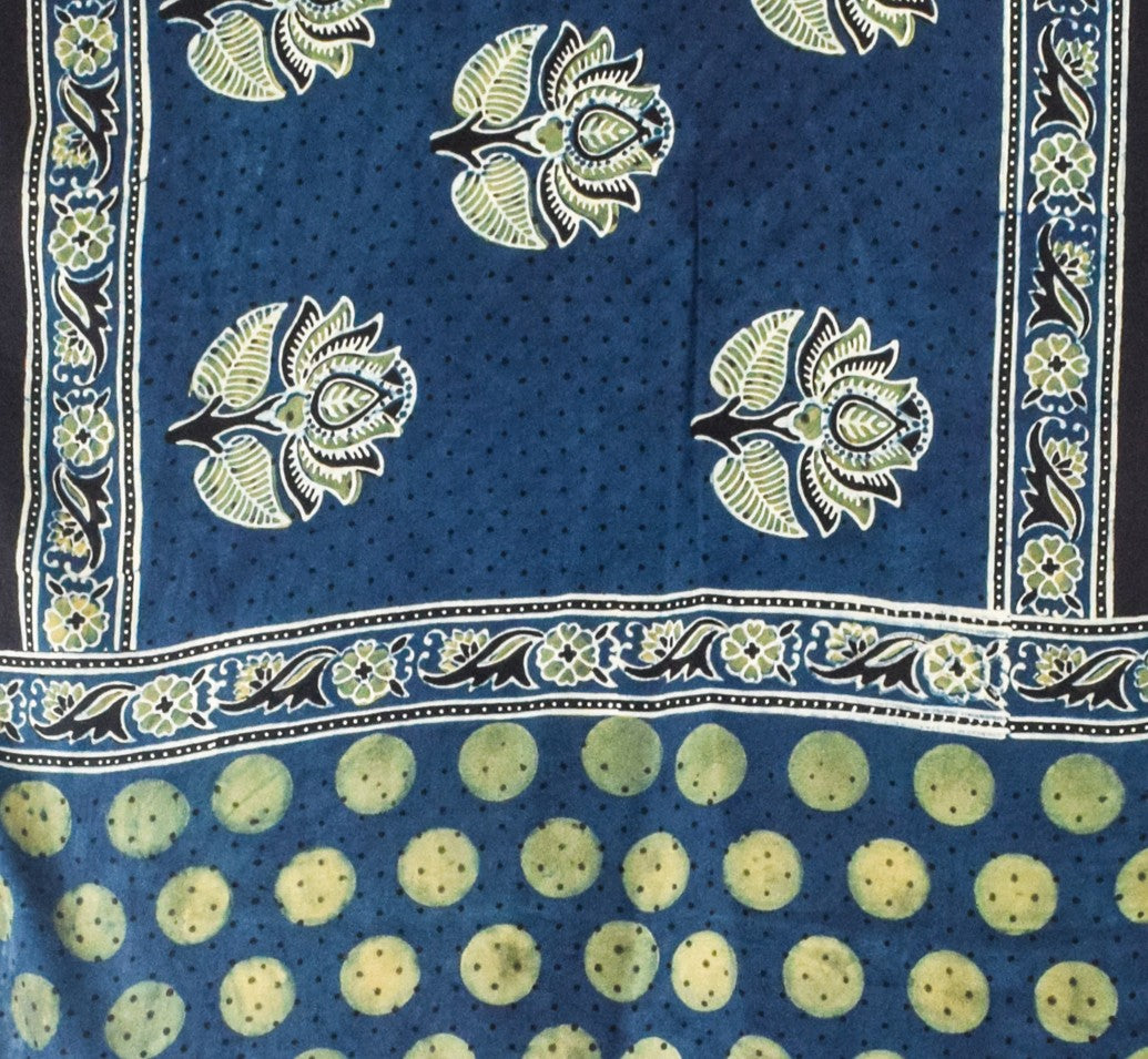 Ajrakh Modal Silk Natural Dye Hand Block Print Stole With Tassels - 2 Mtr Length - SKU : AI26901Q