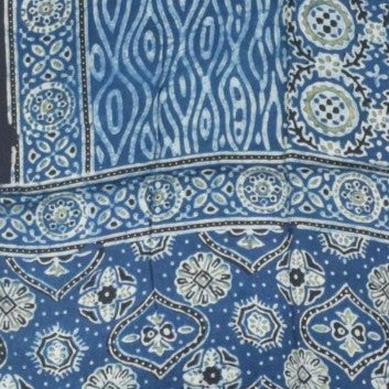 Ajrakh Modal Silk Natural Dye Hand Block Print Stole With Tassels - 2 Mtr Length - SKU : AI27803Z