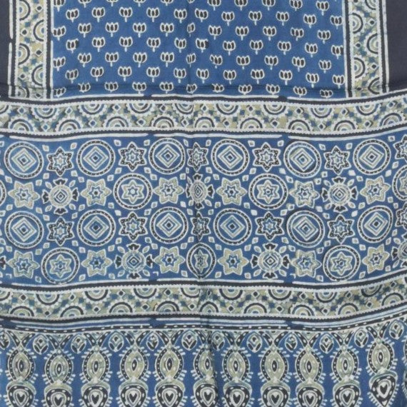 Ajrakh Modal Silk Natural Dye Hand Block Print Stole With Tassels - 2 Mtr Length - SKU : AI2783AC