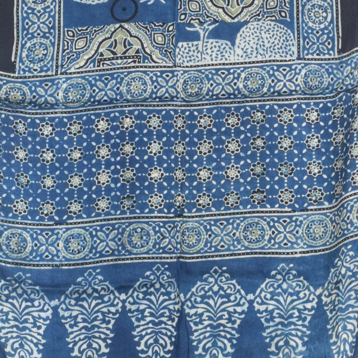 Ajrakh Modal Silk Natural Dye Hand Block Print Stole With Tassels - 2 Mtr Length - SKU : AI2783AD