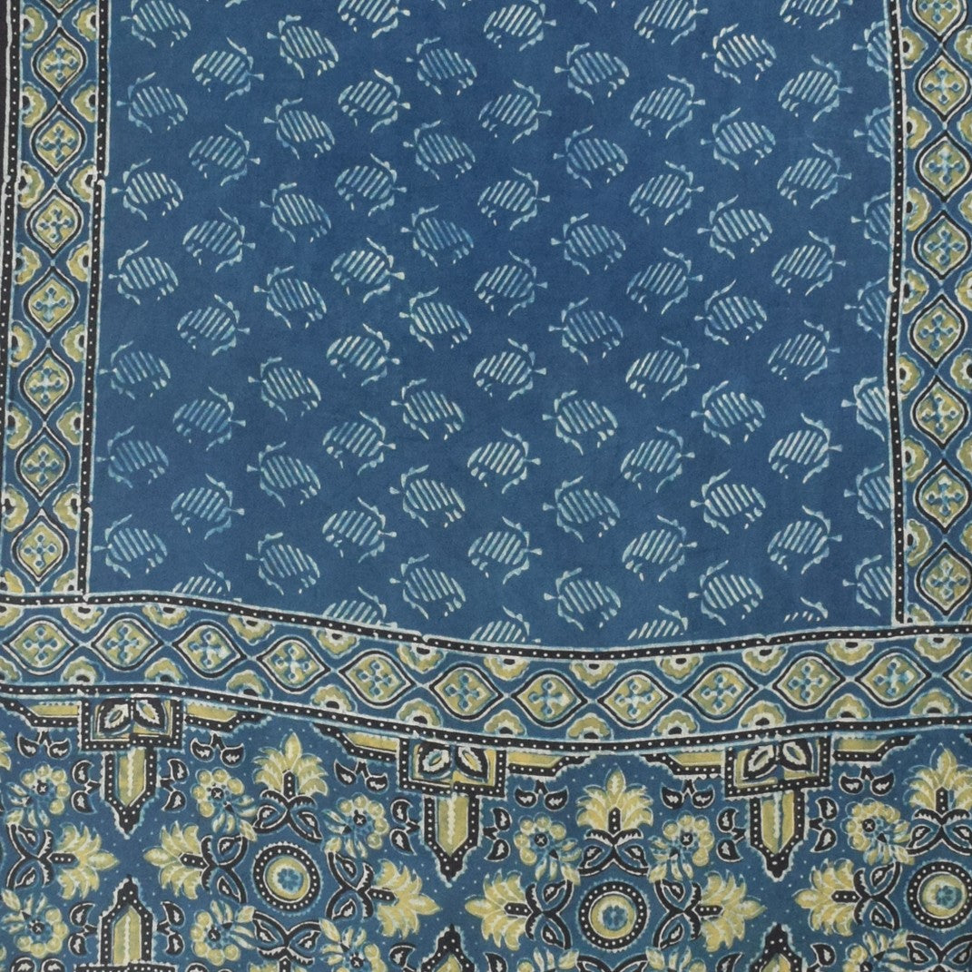 Ajrakh Modal Silk Natural Dye Hand Block Print Stole With Tassels - 2 Mtr Length - SKU : EK11A01B