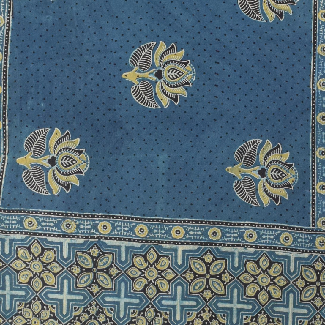 Ajrakh Modal Silk Natural Dye Hand Block Print Stole With Tassels - 2 Mtr Length - SKU : EK11A01F