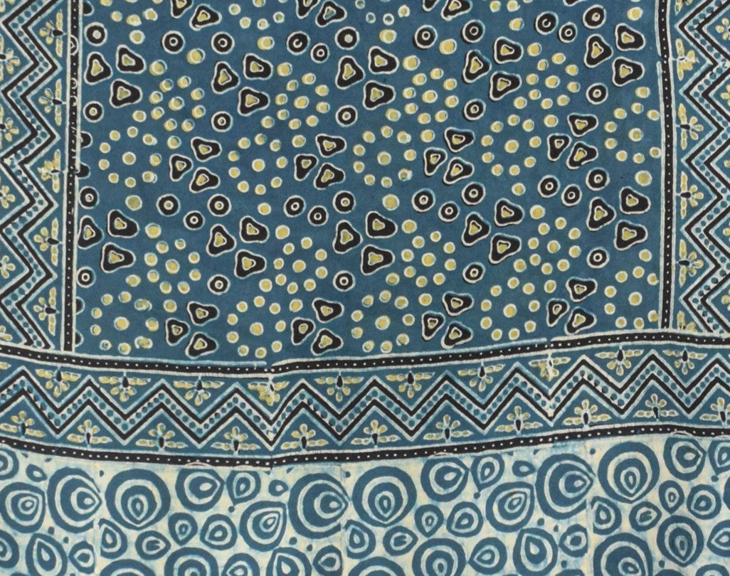 Ajrakh Modal Silk Natural Dye Hand Block Print Stole With Tassels - 2 Mtr Length - SKU : EK11A01K