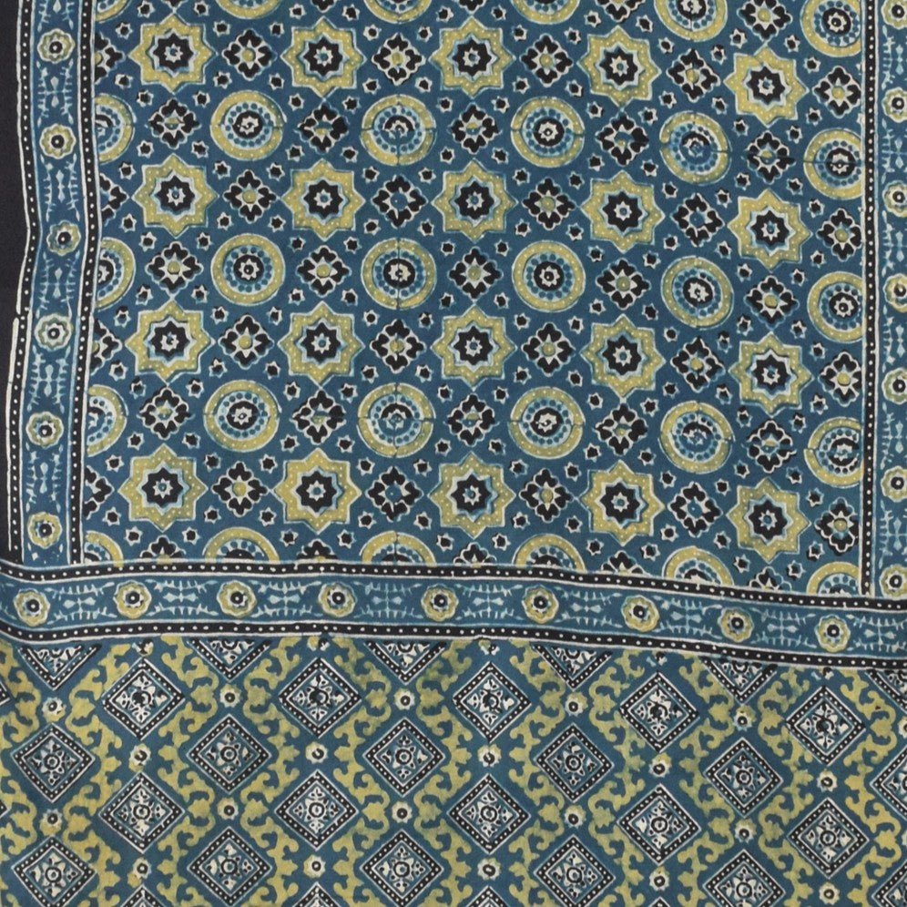 Ajrakh Modal Silk Natural Dye Hand Block Print Stole With Tassels - 2 Mtr Length - SKU : EK11A01U