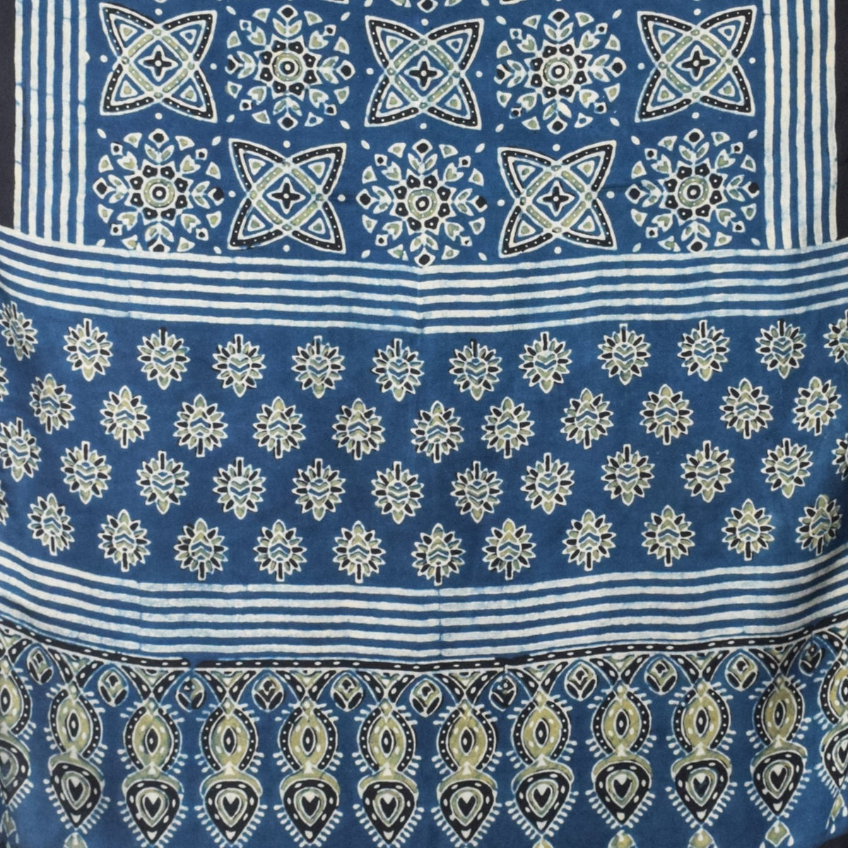 Ajrakh Modal Silk Natural Dye Hand Block Print Stole With Tassels - 2 Mtr Length - SKU : EK28901P