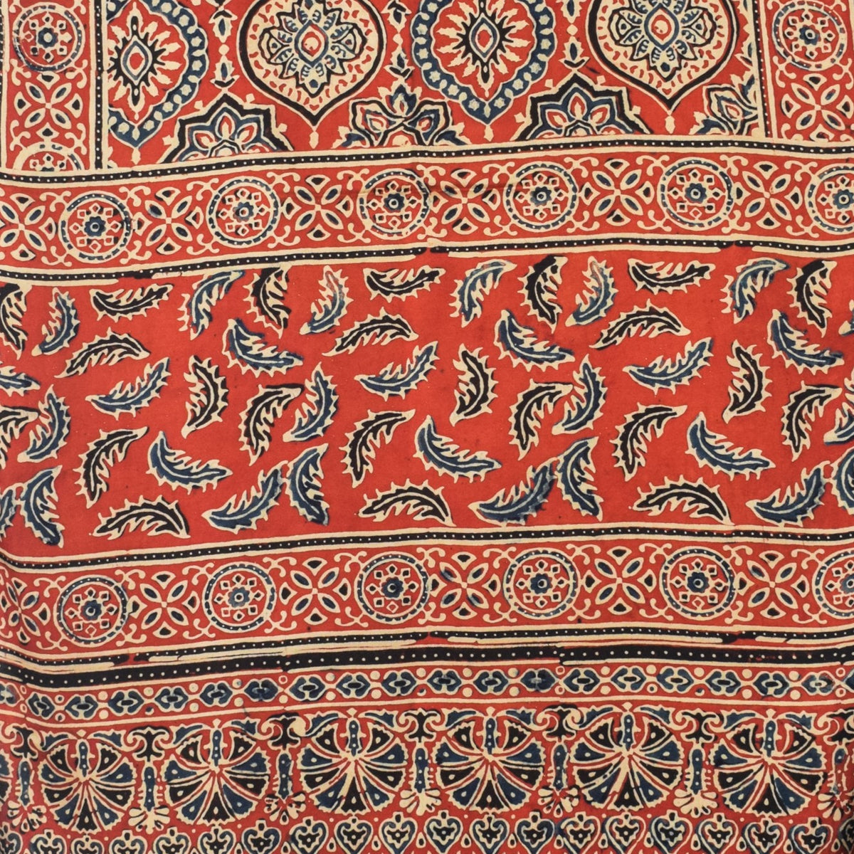 Ajrakh Modal Silk Natural Dye Hand Block Print Stole With Tassels - 2 Mtr Length - SKU : EK28901L