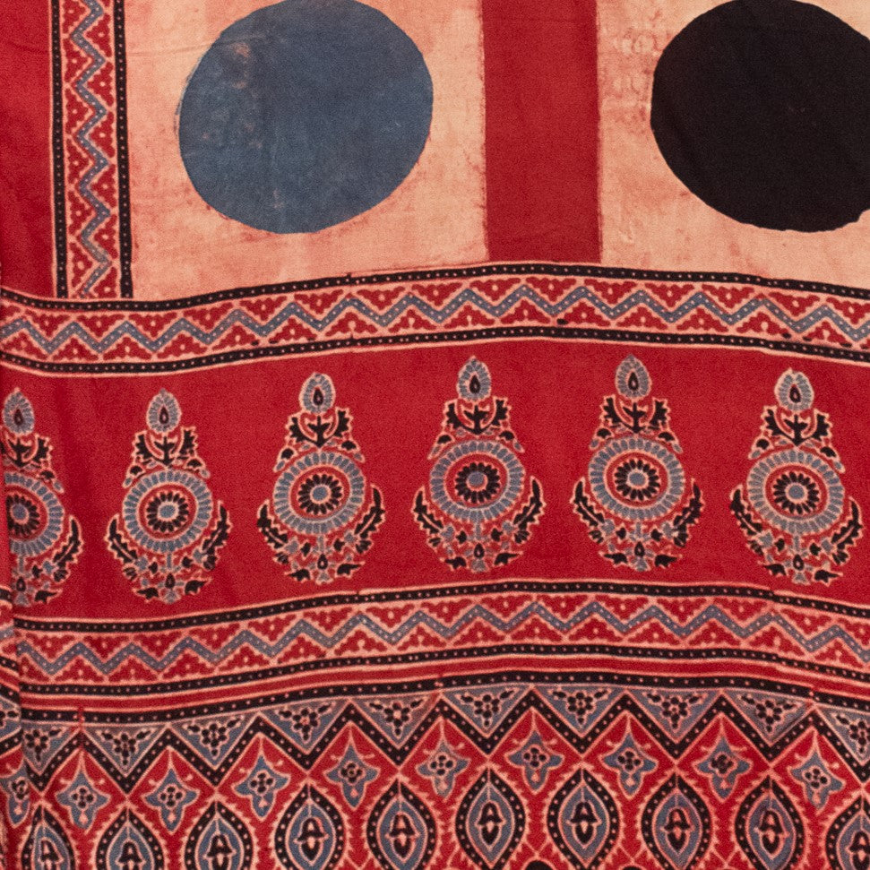 Ajrakh Modal Silk Natural Dye Hand Block Print Stole With Tassels - 2 Mtr Length - SKU : MS12A01R