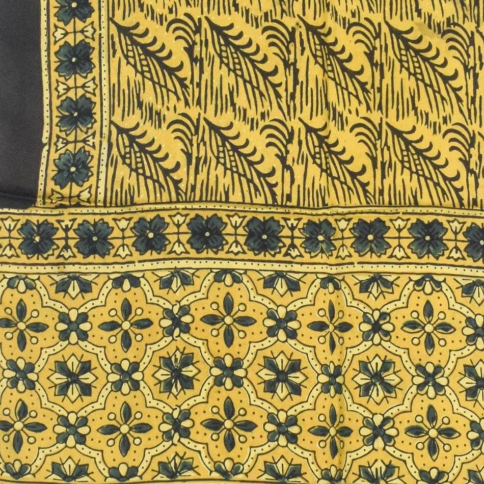 Ajrakh Modal Silk Natural Dye Hand Block Print Stole With Tassels - 2 Mtr Length - SKU : AI27803G