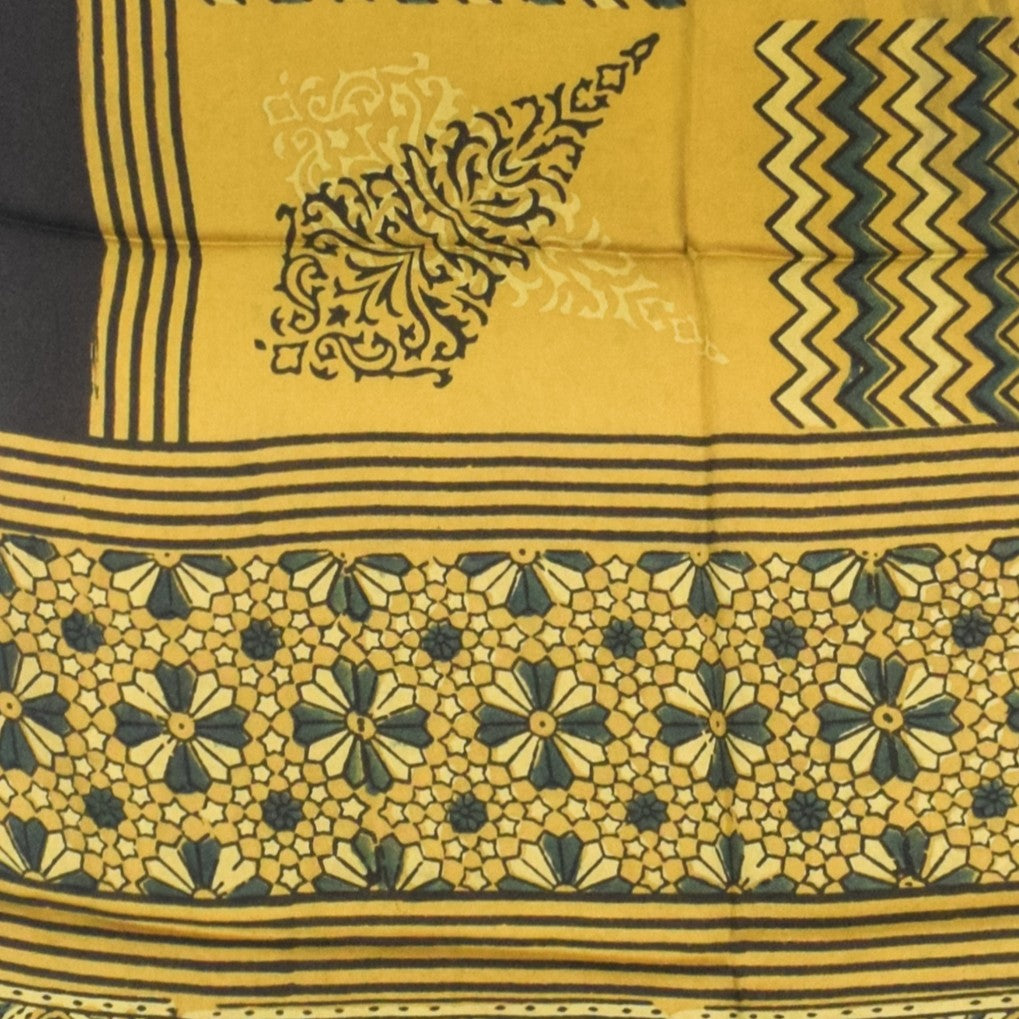 Ajrakh Modal Silk Natural Dye Hand Block Print Stole With Tassels - 2 Mtr Length - SKU : AI27803Q