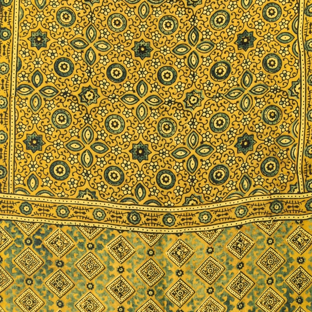 Ajrakh Modal Silk Natural Dye Hand Block Print Stole With Tassels - 2 Mtr Length - SKU : EK11A01G