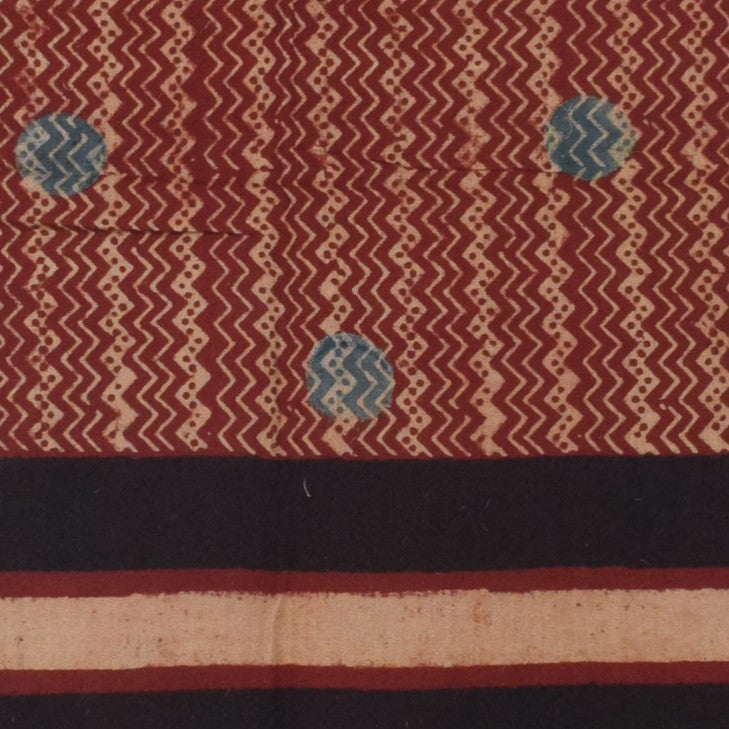 Ajrakh Kala Cotton Natural Dye Hand Block Print Stole With Tassels - 2 Mtr Length - SKU : EK26801I