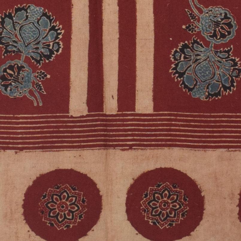 Ajrakh Kala Cotton Natural Dye Hand Block Print Stole With Tassels - 2 Mtr Length - SKU : EK26801J