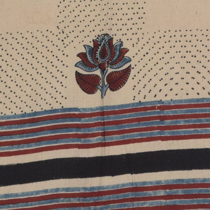 Ajrakh Kala Cotton Natural Dye Hand Block Print Stole With Tassels - 2 Mtr Length - SKU : EK26801A