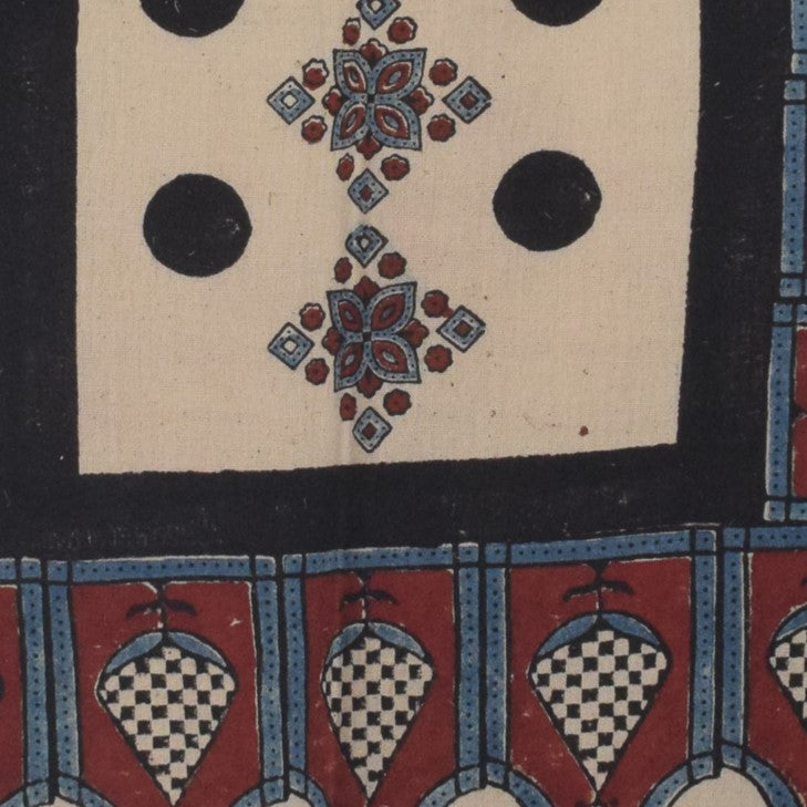 Ajrakh Kala Cotton Natural Dye Hand Block Print Stole With Tassels - 2 Mtr Length - SKU : EK26801B