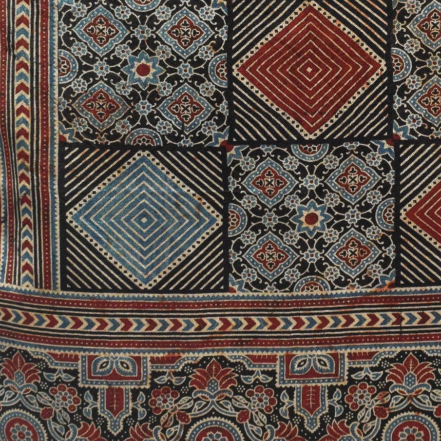 Ajrakh Mashru Silk Natural Dye Screen Print Hand Printed Stole - 2.1 Mtr Length - SKU : JH25601L
