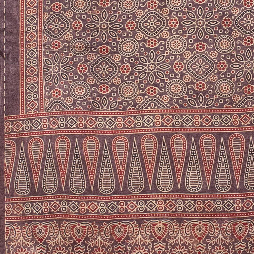 Ajrakh Mashru Silk Natural Dye Screen Print Hand Printed Stole - 2.1 Mtr Length - SKU : ID10A02K