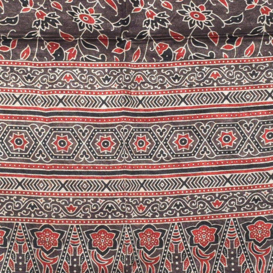 Ajrakh Mashru Silk Natural Dye Three Colour Print | 3 Kam | Screen Print Hand Printed Stole - 2.1 Mtr Length - SKU : JH09A01Z
