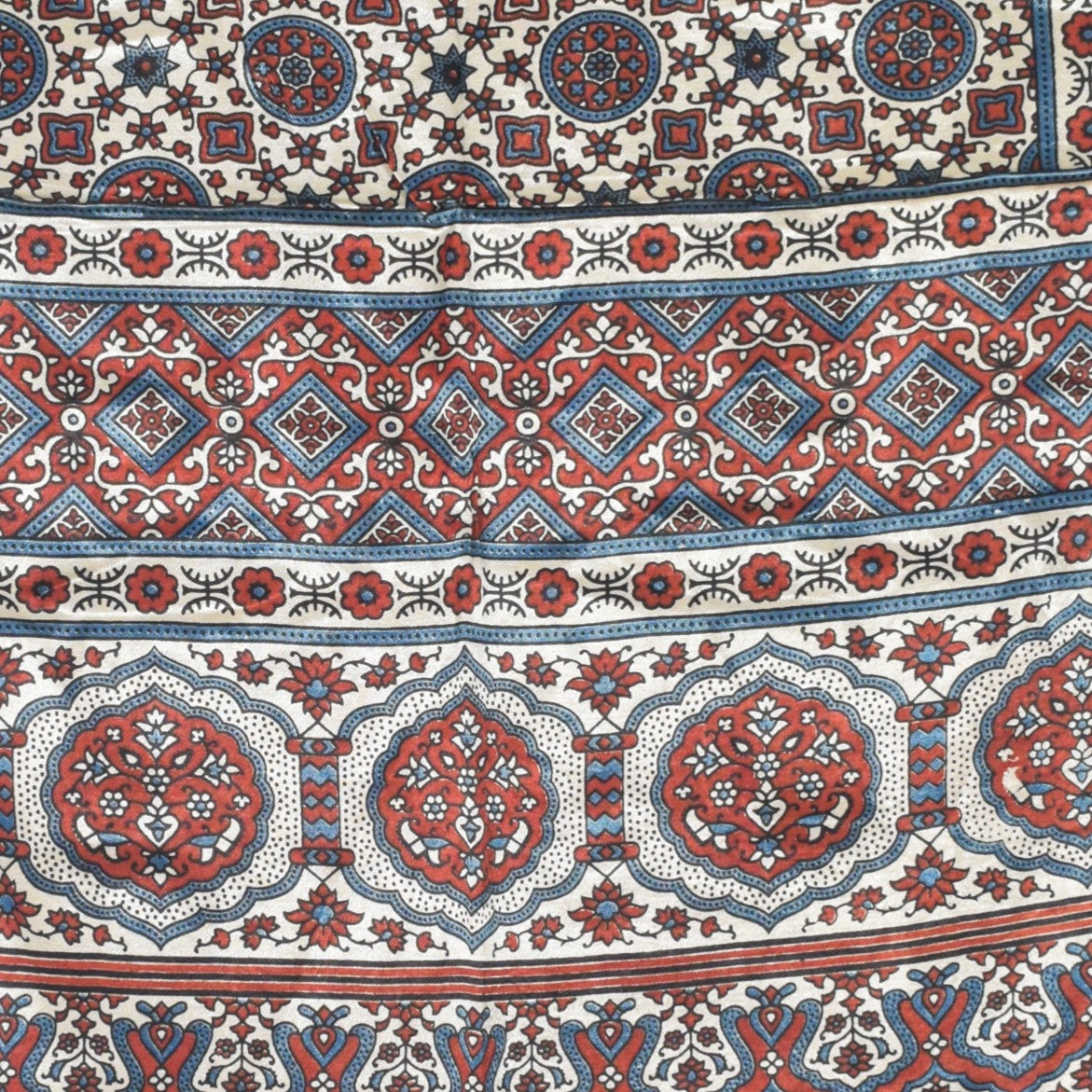Ajrakh Mashru Silk Natural Dye Three Colour Print | 3 Kam | Screen Print Hand Printed Stole - 2.1 Mtr Length - SKU : JH09A01D
