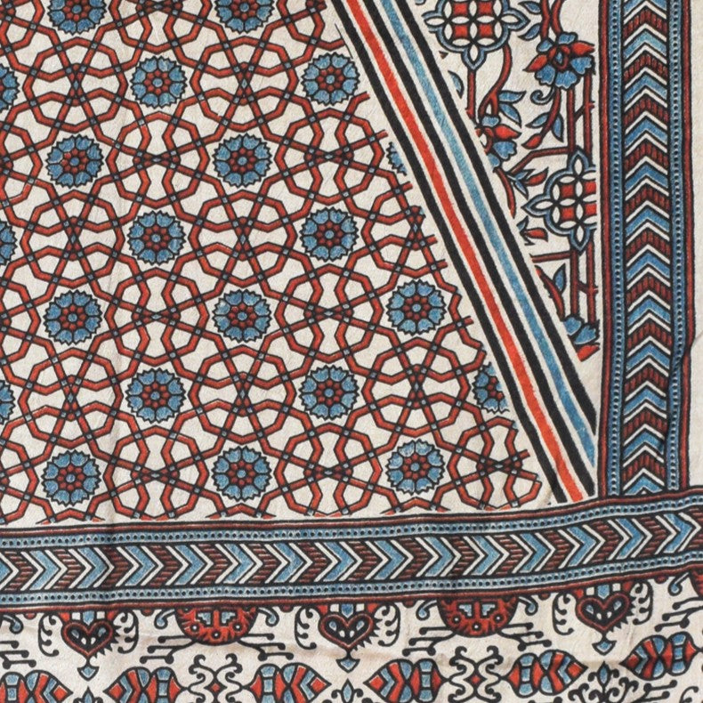 Ajrakh Mashru Silk Natural Dye Screen Print Hand Printed Stole - 2.1 Mtr Length - SKU : JH2560AB
