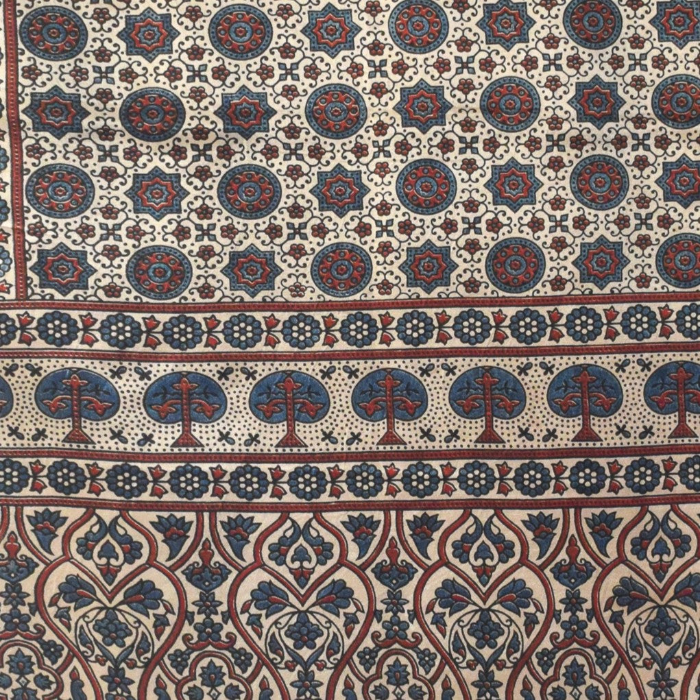 Ajrakh Mashru Silk Natural Dye Three Colour Print | 3 Kam | Screen Hand Printed Stole - 2.1 Mtr Length - SKU : JH29701D